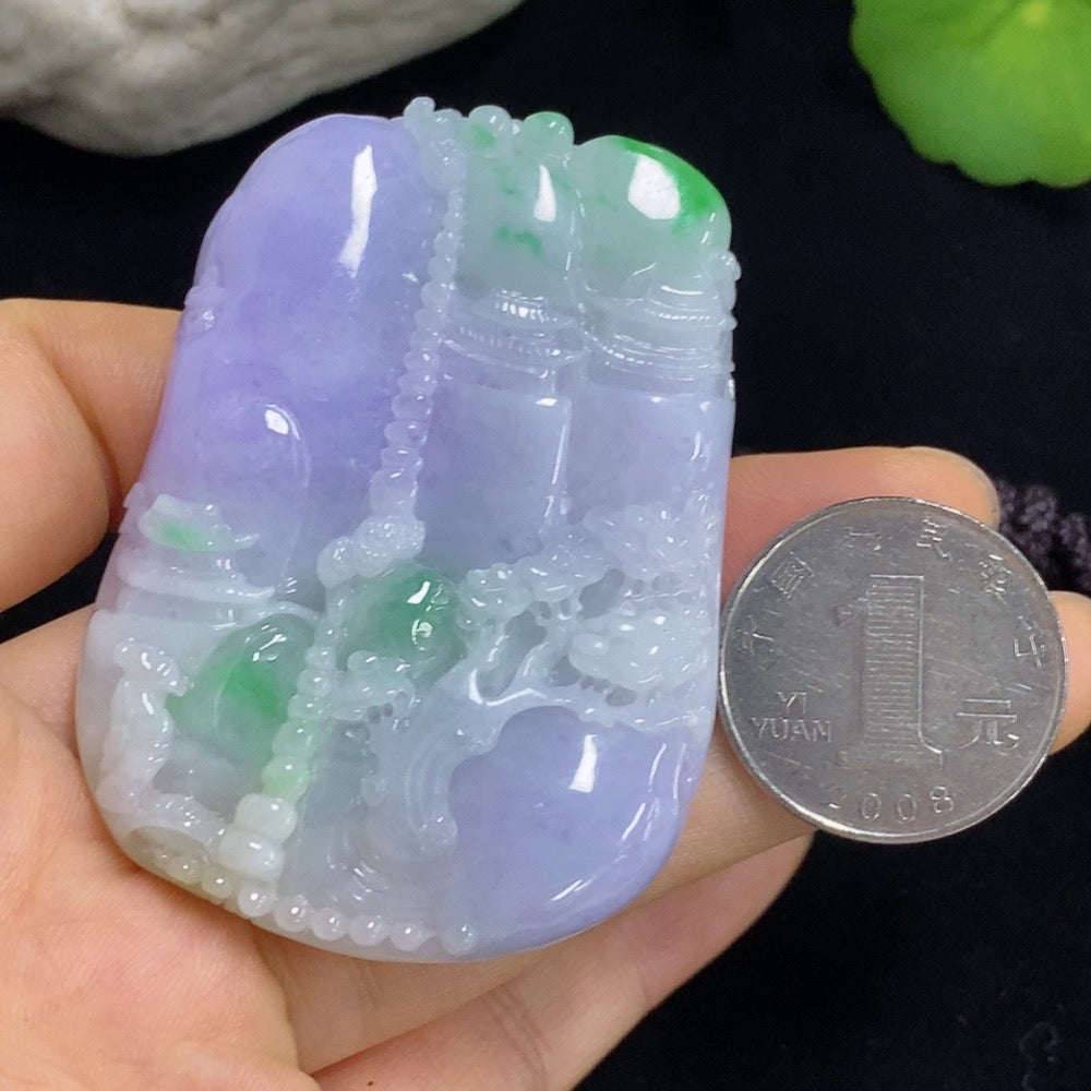 Jadeite Landscape Pendant (Including Cord Weight)