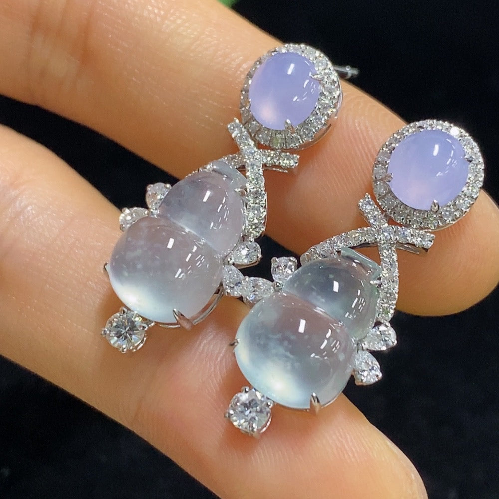 HUILIU HQ Jadeite gourd inlaid earrings with 18k gold and diamond accents, showcasing intricate craftsmanship and elegant design.