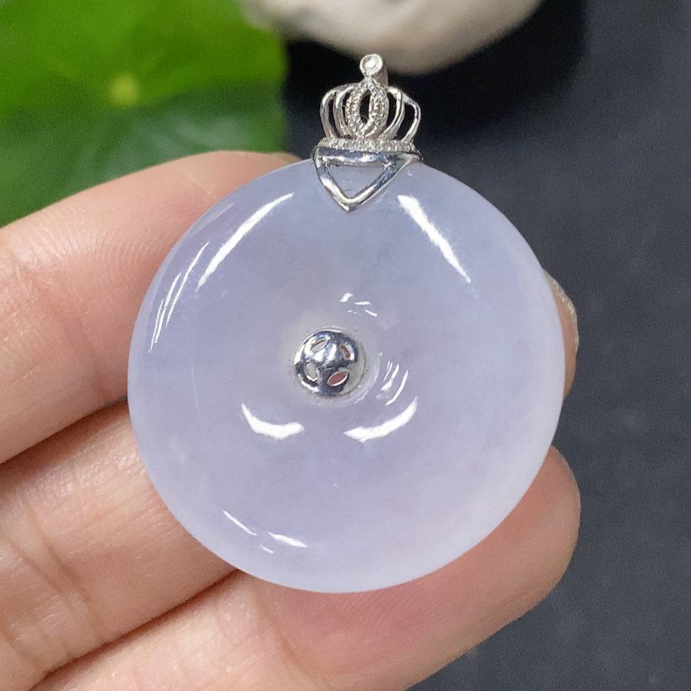 Huiliu Jadeite safety pendant with clasp and diamond accents, showcasing polished green jade and elegant design.