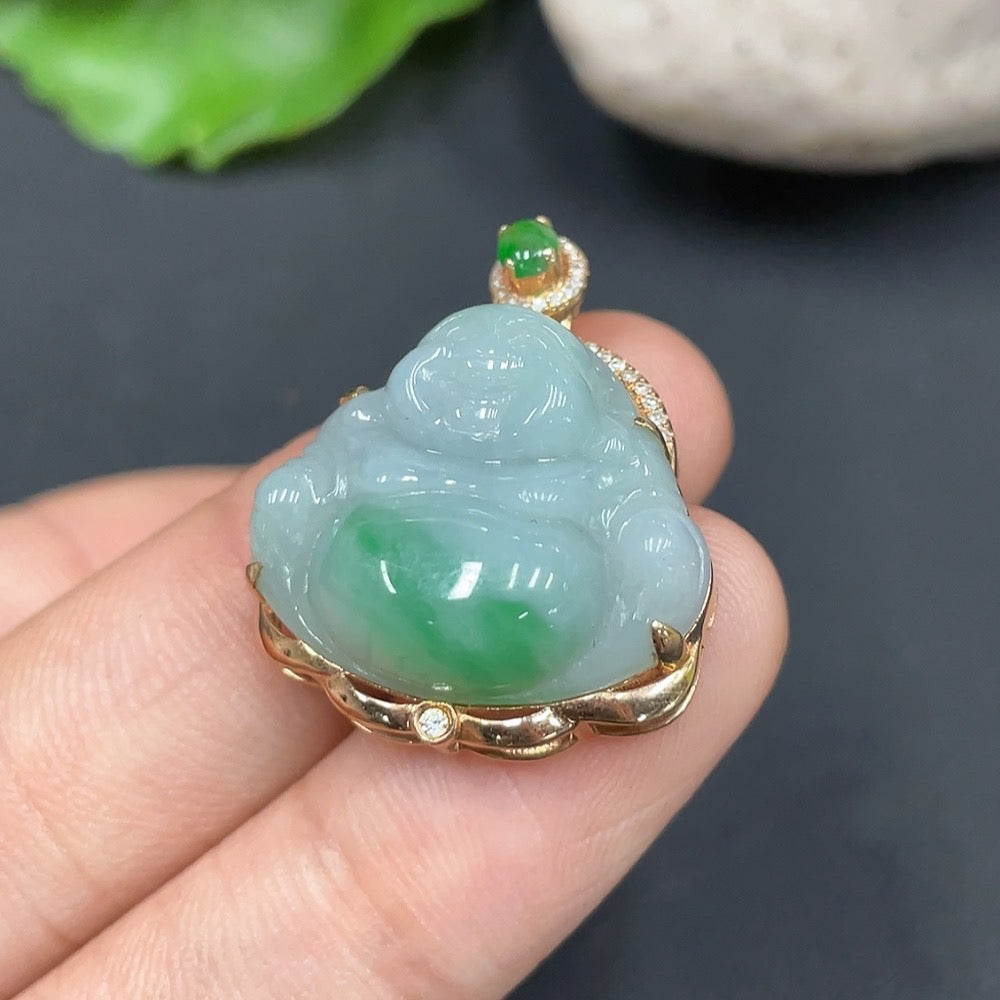 Jadeite Buddha Pendant Set in, . | Huiliu Certified