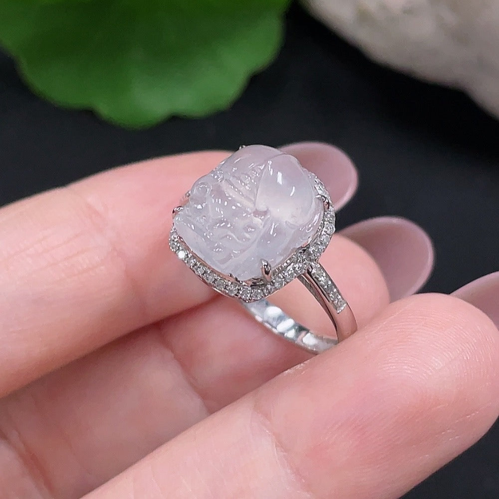 Jadeite Inlaid Ring . (With Diamond Accents) | Huiliu Certified