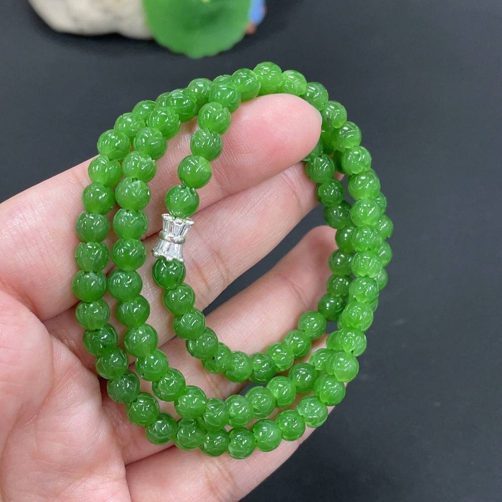 Hetian Jade Jasper Flowering Wealth beaded necklace with 6mm beads, featuring natural jade stones, weighing approximately 29.9g.