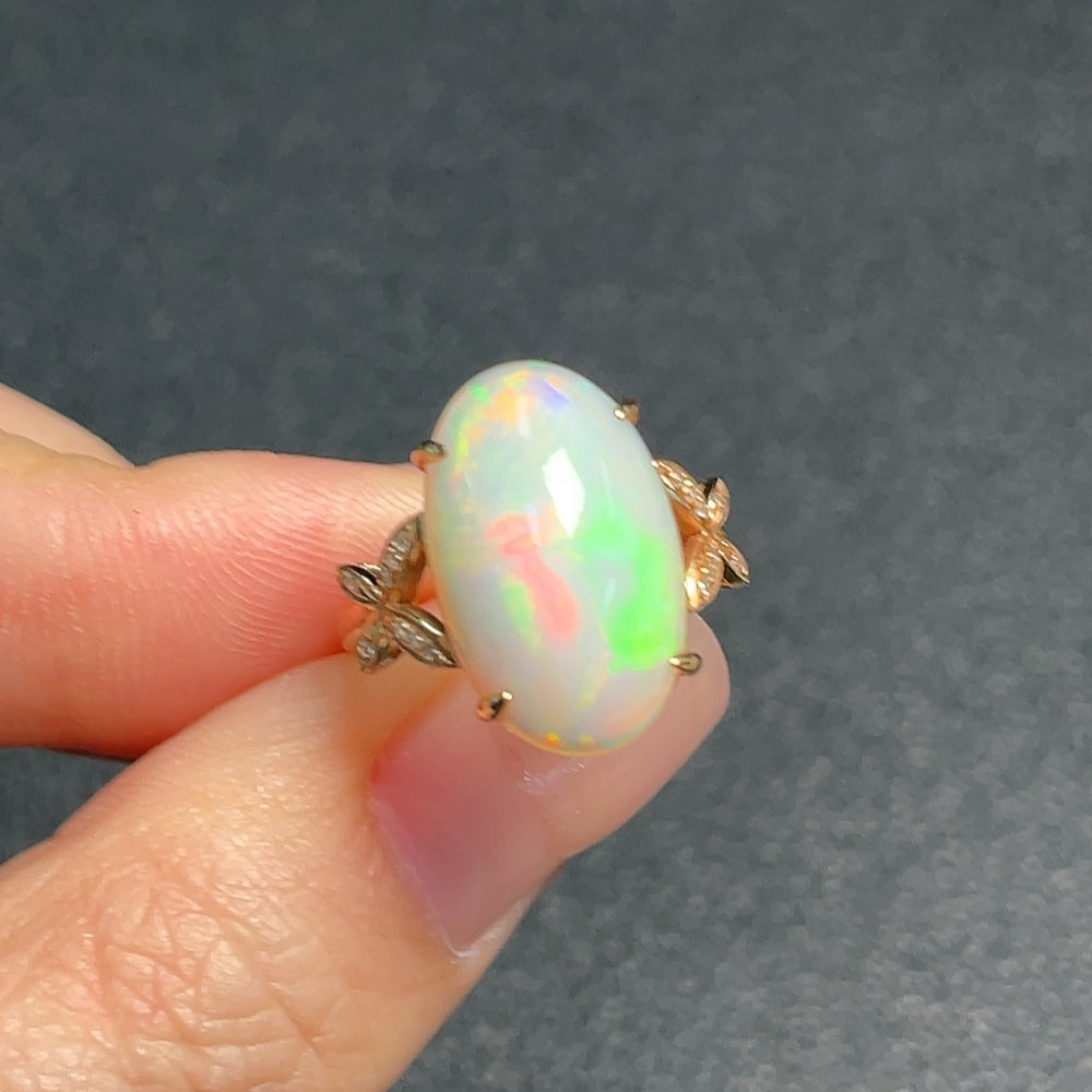 Opal ring with diamond accents, 73% content, approximately 3 grams | Huiliu Certified