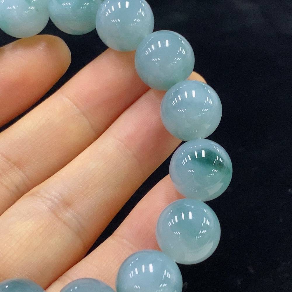 Jadeite bracelet with 12.5mm beads, crafted from genuine jade, weighing approximately 54.9 grams, by HUILIU HQ.