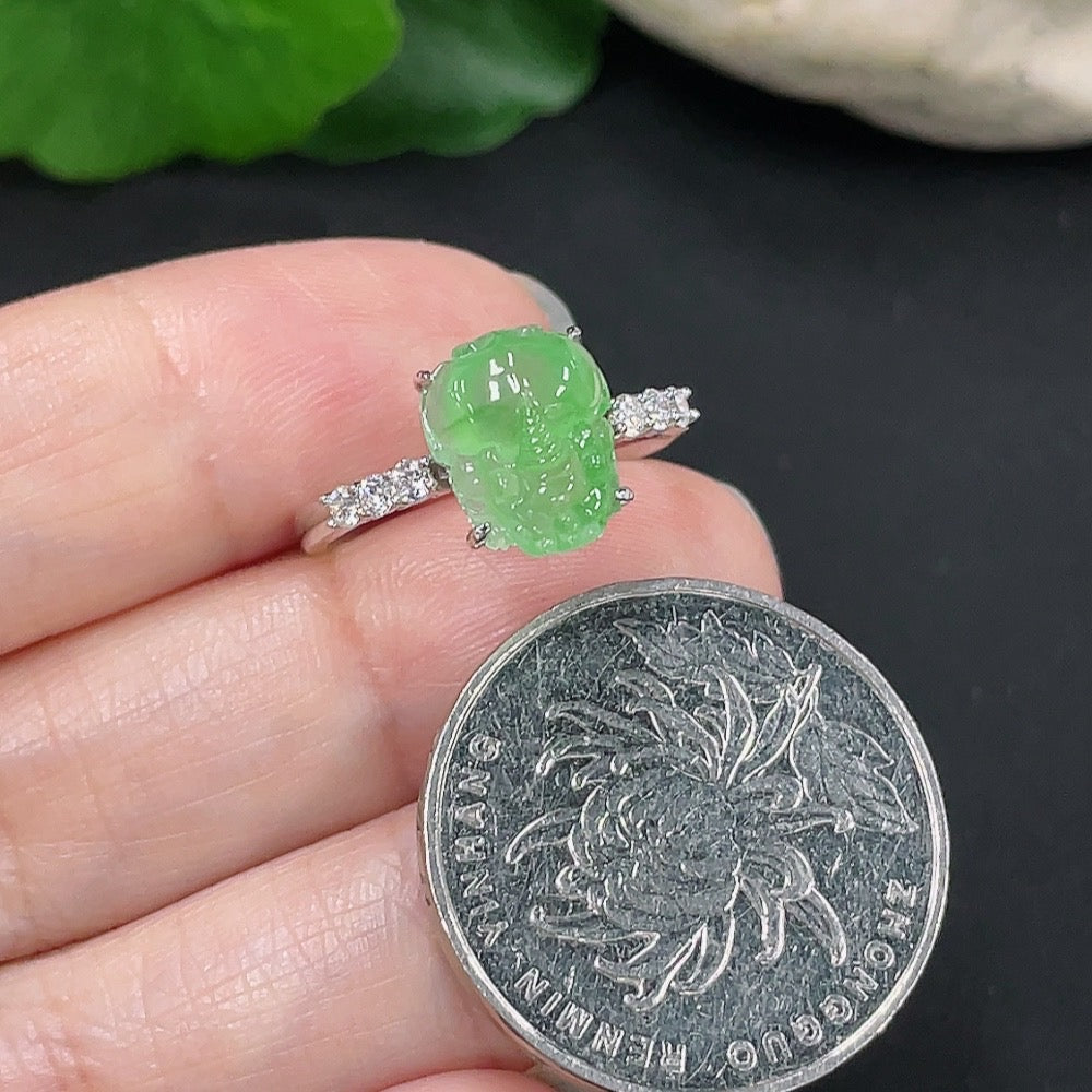 Jadeite inlaid ring size 14 18K gold total weight about 3g (with diamond)