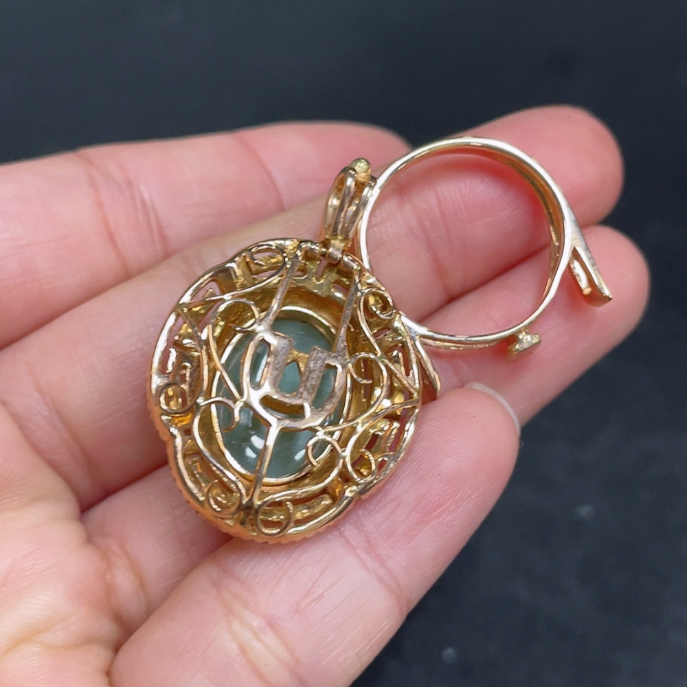 Hetian Jade Jasper Cabochon Ring and Pendant Convertible Set, 18k Gold, Size 12, Total Weight Approx. 11.1g, Accented with Diamonds