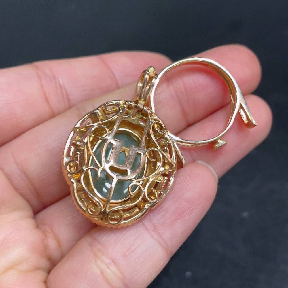 Huiliu Hetian jade jasper cabochon ring and pendant set with diamond accents, featuring a convertible design and certified quality.