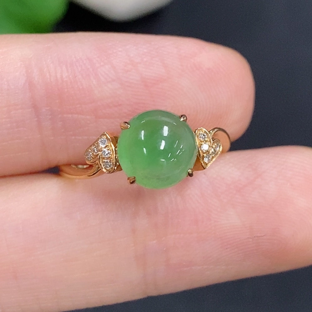 Jadeite inlaid ring 18K Gold with diamond