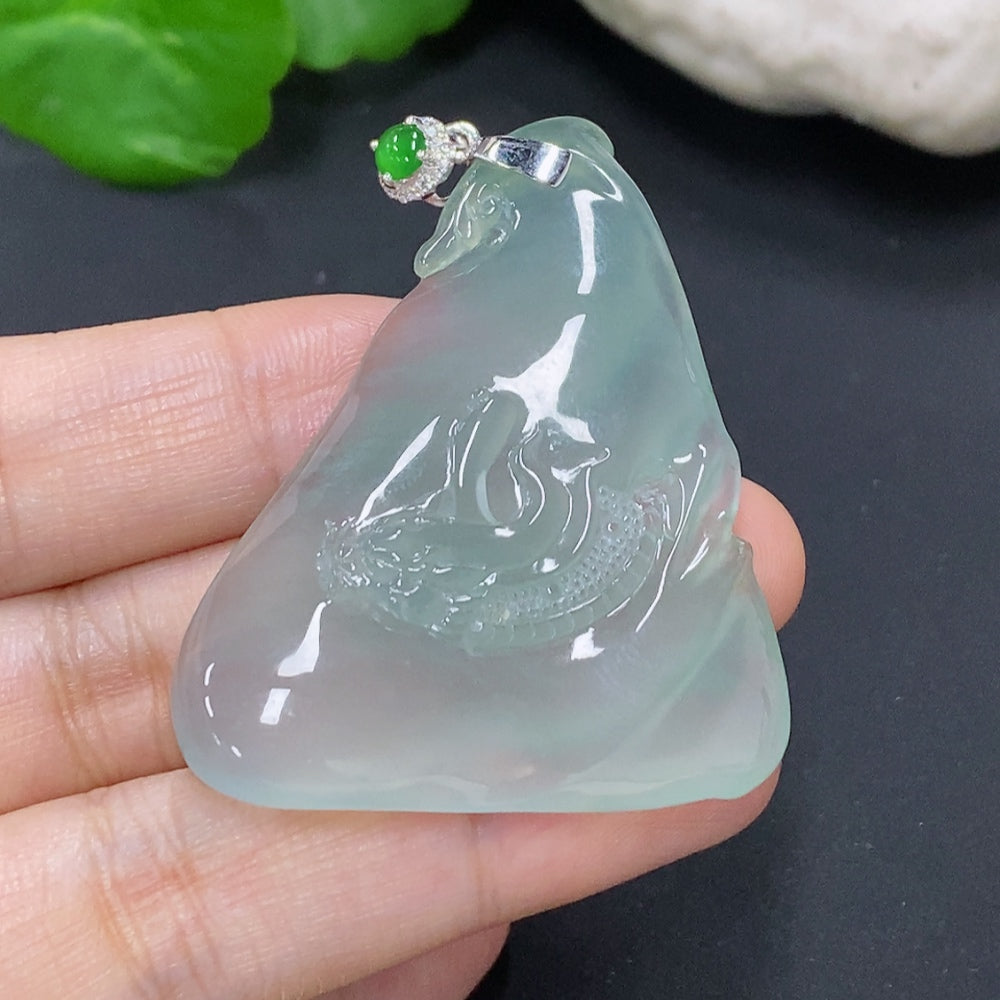 Jadeite Enlightenment Pendant with 18K Gold Bezel (Diamond Accented)