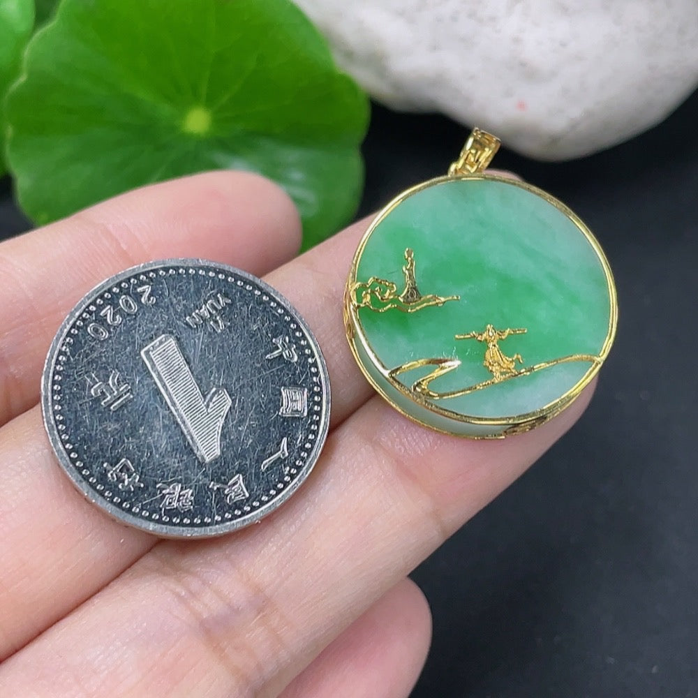 Jadeite Plain Pendant with 18k Gold, Total Weight Approx. 5.07g