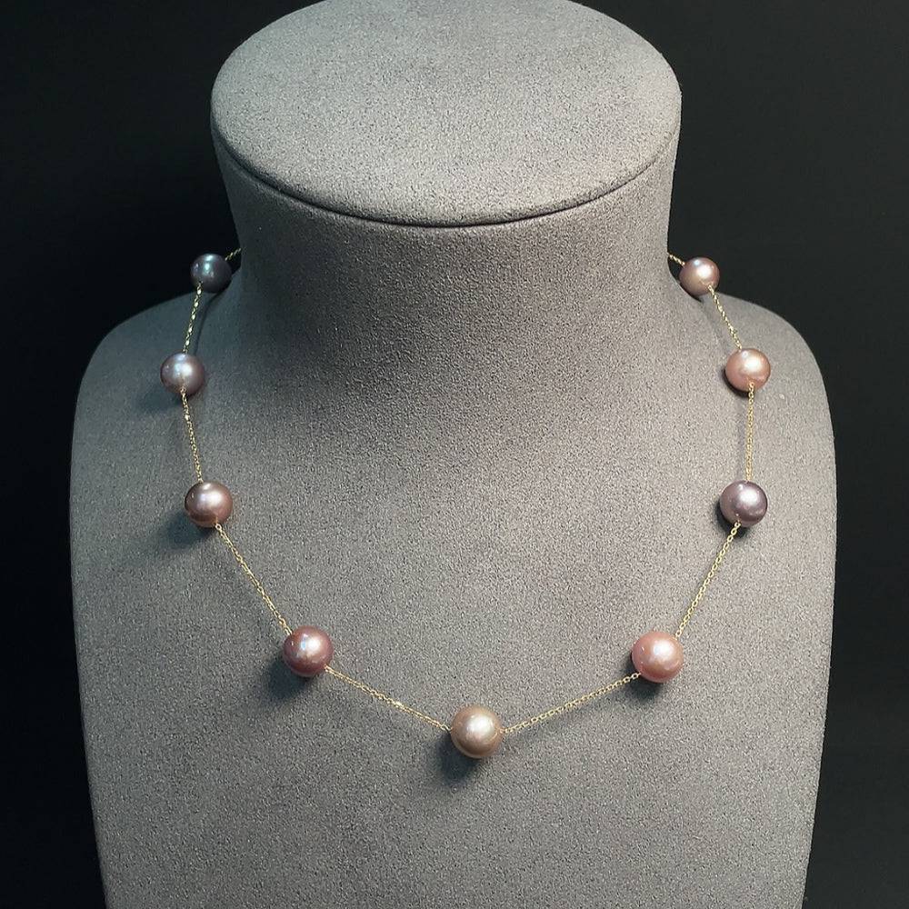 HUILIU HQ 18k pearl bead necklace with 15.25g weight, approximately 9.8m long, featuring lustrous pearl beads on a fine chain