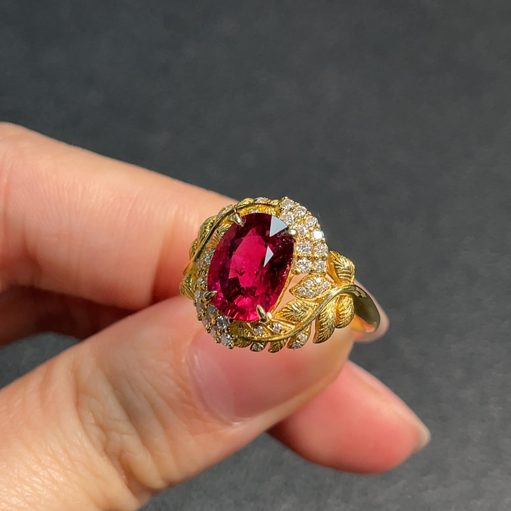 Tourmaline Ring Non-Diamond Gold Content Au37% Total Weight Approx.3.7g Size15