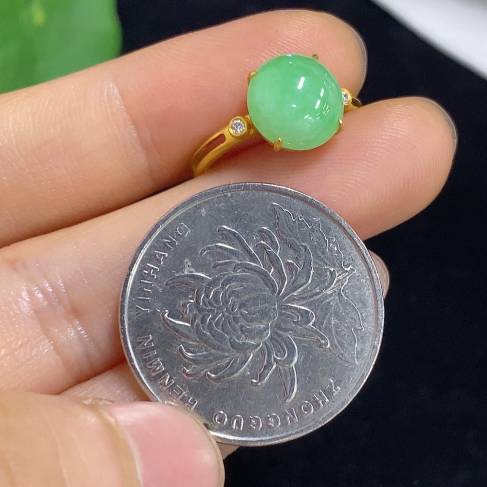 Jadeite Cabochon Ring in 18k Gold, Size 14, Total Weight Approx. 1.93g