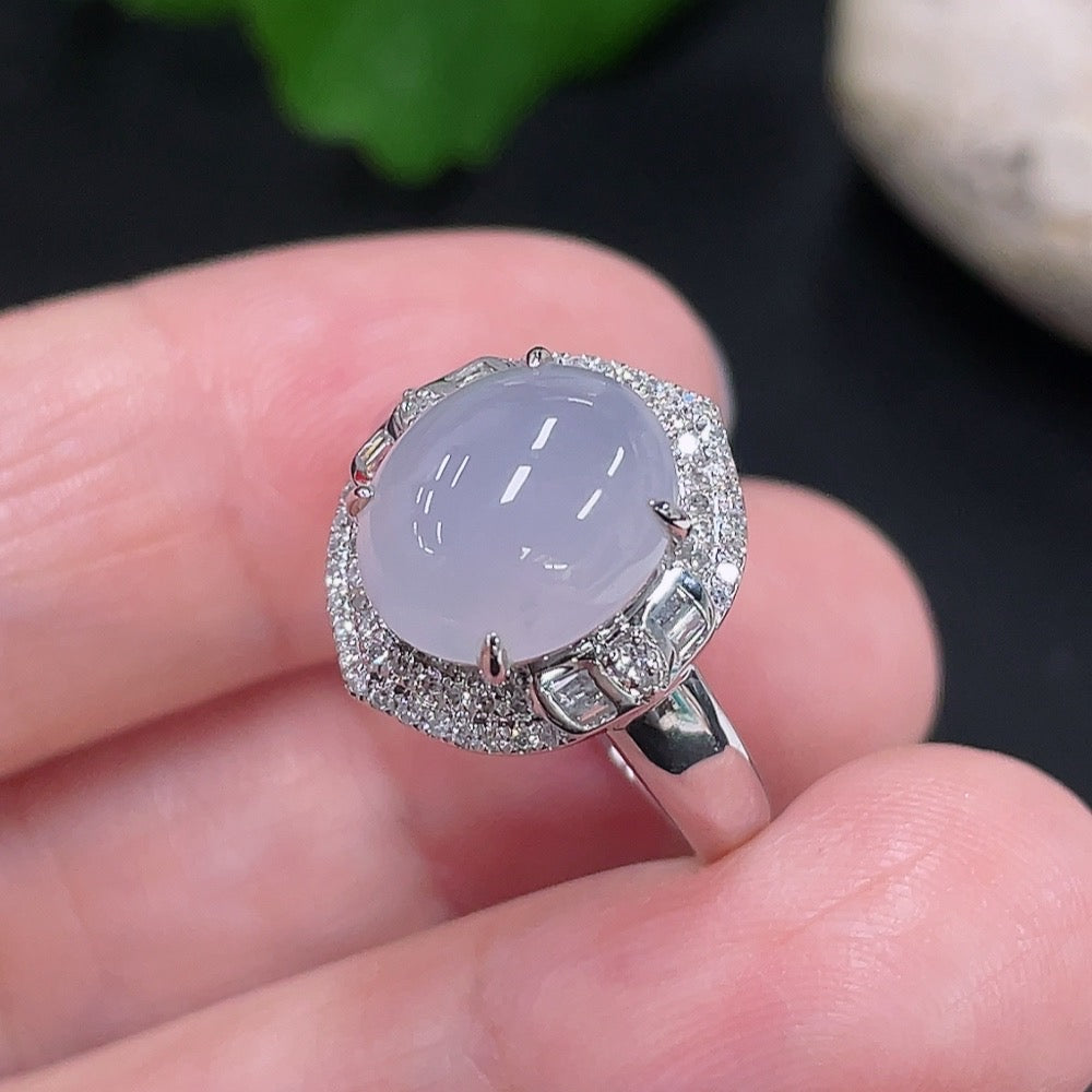 Jadeite Cabochon Ring with 18K Gold and Diamond Accents, Size 14, Total Weight Approx. 4.35g