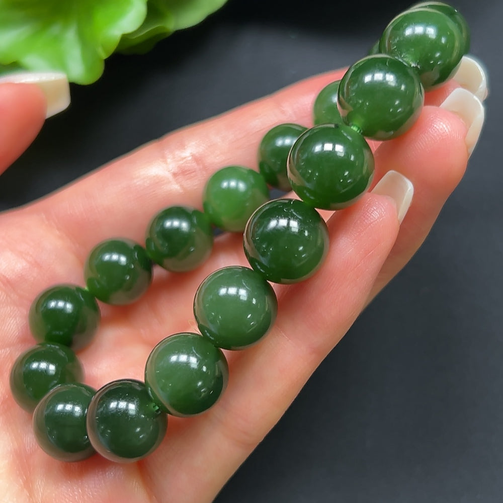 Hetian Jade Green Jade Bracelet 12mm Approx. 45.87g