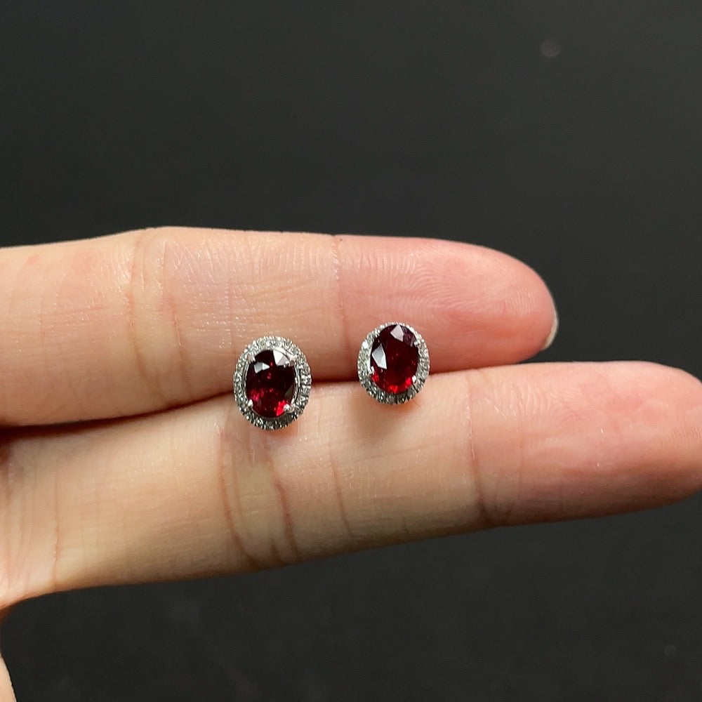 Ruby Inlaid Earrings No Hallmark Tested Gold Content 18K Gold Accented with Diamonds