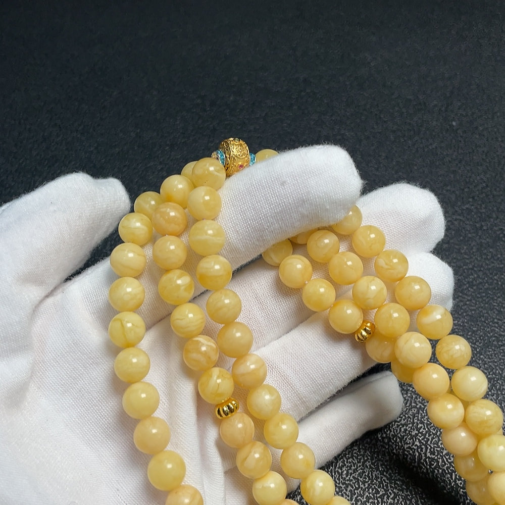 Amber Beeswax Bead Necklace, ., Size About 7.8mm, Non- | Huiliu Certified