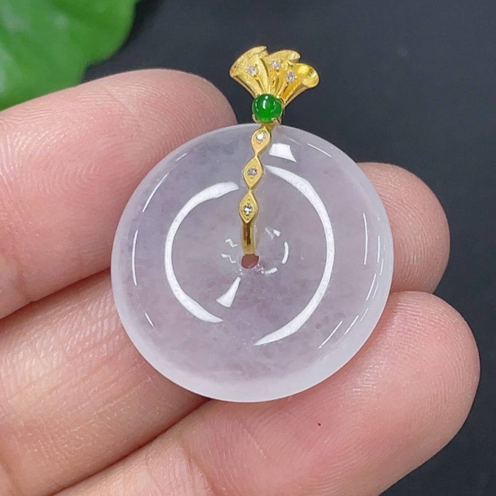 Jadeite Peace Knot pendant with diamond accents, crafted by HUILIU HQ, weighing approximately 4.05g, featuring green jade jewelry.