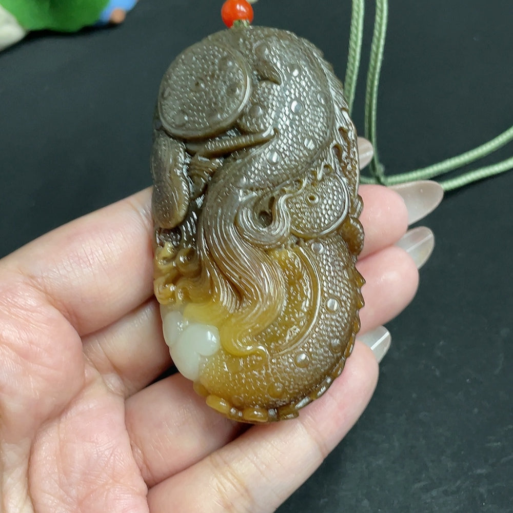 Hetian Jade Pendant Dragon Total Weight (Including Rope) Approx. 94.1g