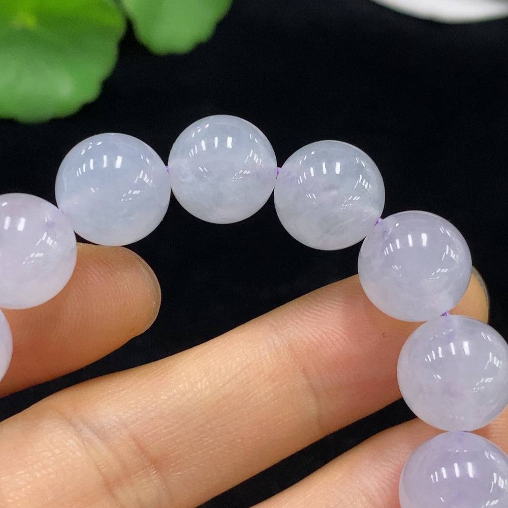 HUILIU HQ jadeite bracelet with 12mm beads, total weight 46.3g, showcasing smooth, polished green jade stones.