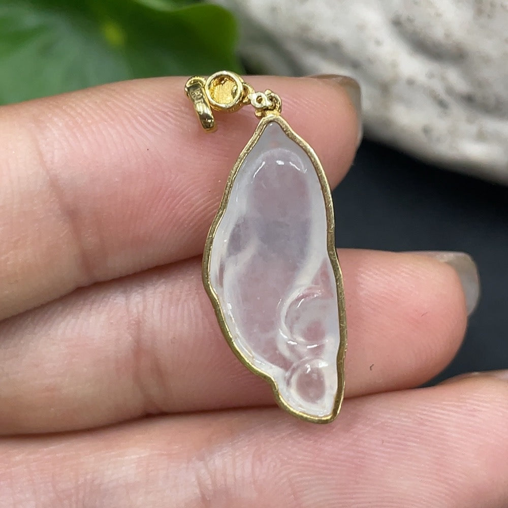 Jadeite Dolphin Pendant 18K Gold Inlaid Total Weight Approx. 1.9g