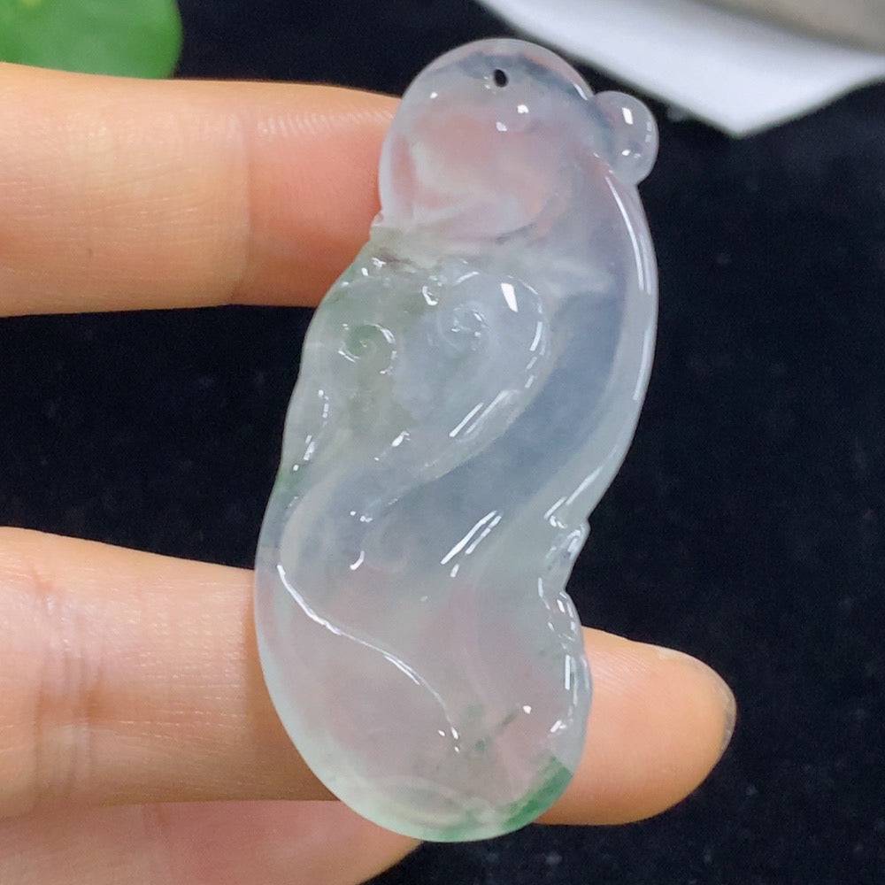 Jadeite lotus pendant from HUILIU HQ featuring a detailed carved lotus design, weighing approximately 16.26 grams.