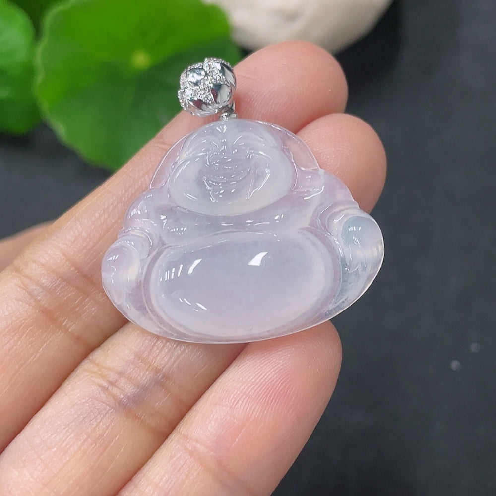 Jadeite Buddha pendant with 18K gold clasp, diamond accents, crafted from high-quality jade, weighs approximately 6g.