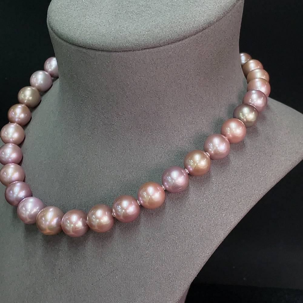 HUILIU HQ pearl bead necklace with 14.1mm pearls, featuring round, lustrous pearls on a delicate string.