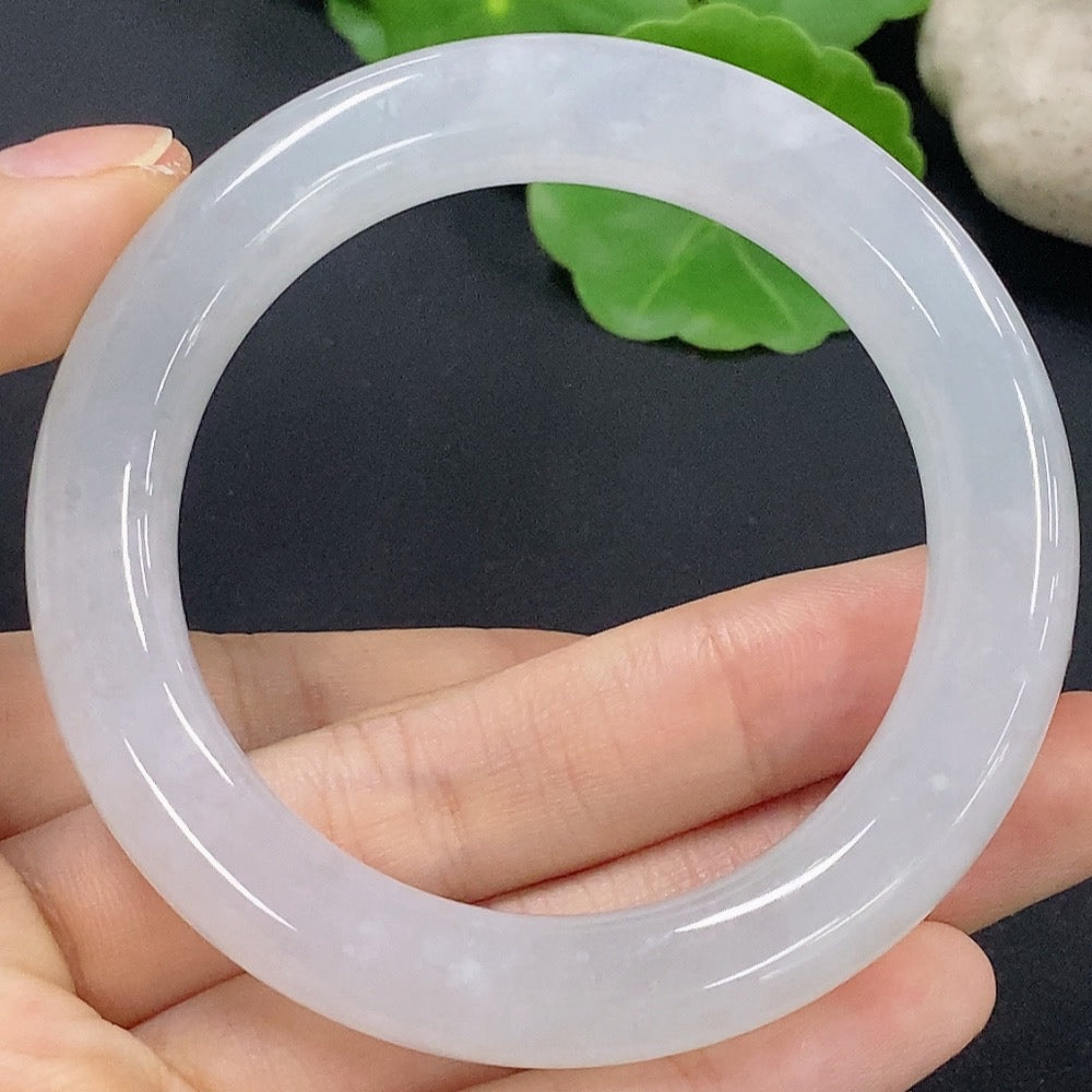 HKHQ jadeite round bangle, size 50.2, with a total weight of 50.18g, showcasing smooth, polished green jade jewelry.