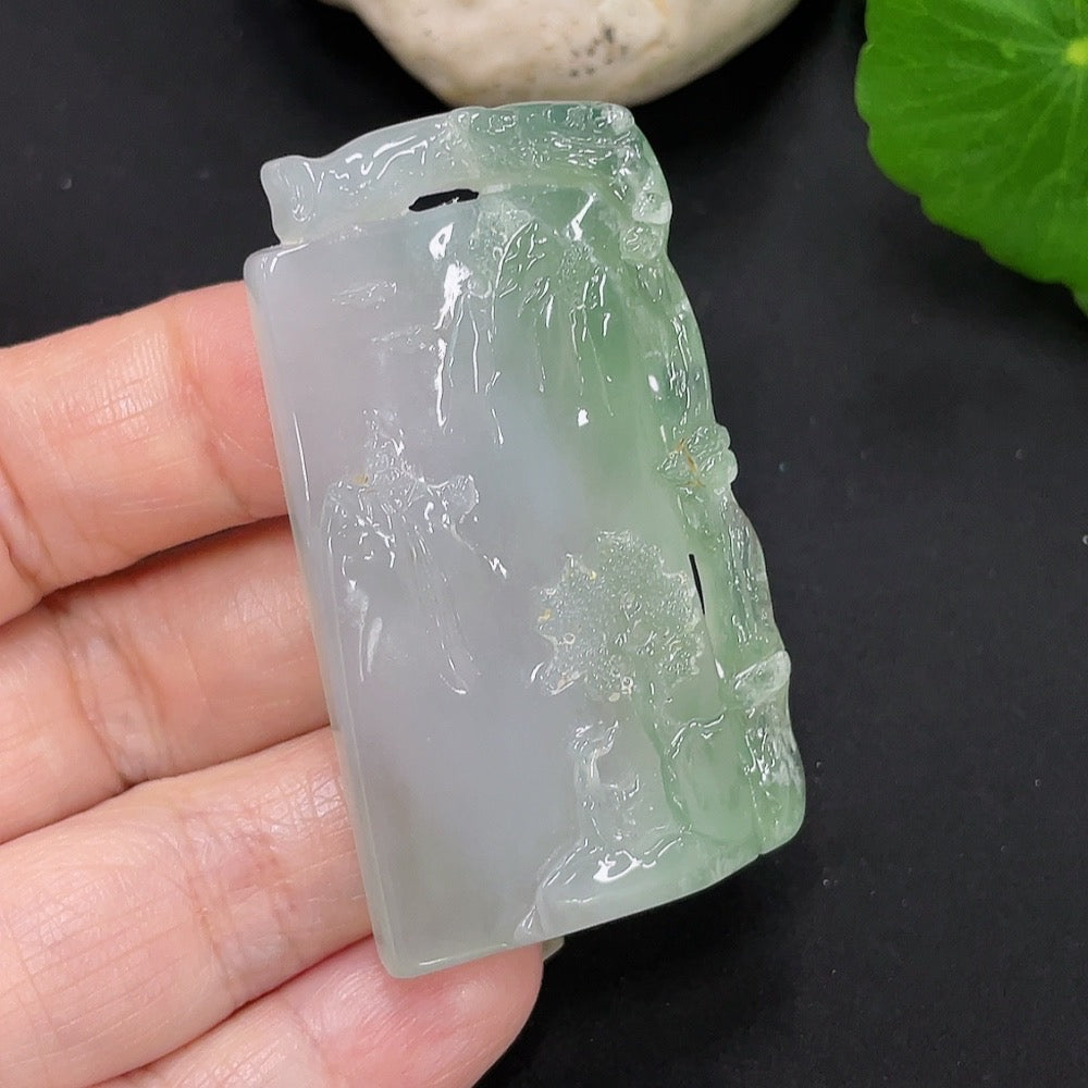 Jadeite Landscape Pendant, Total Weight Approximately 25.5g