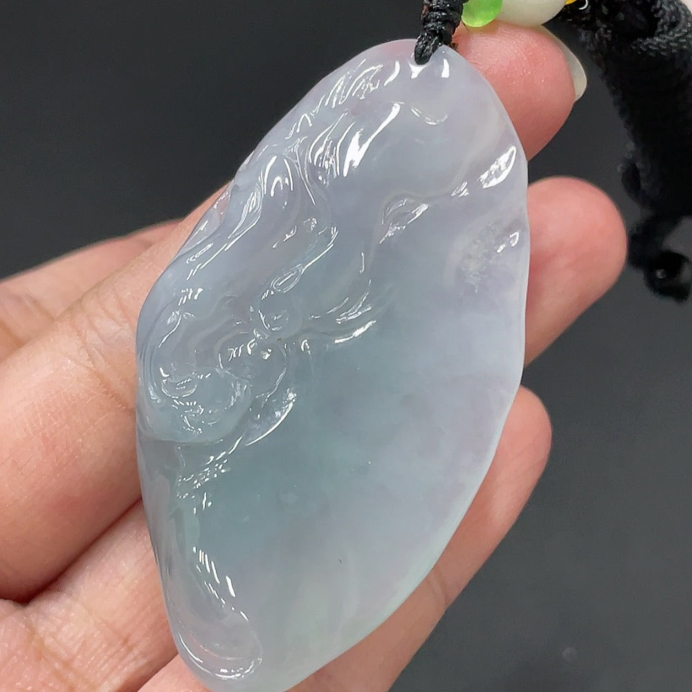 JadeitePendant Lotus Leaf and Fish with Non-Grade A Beads Total Weight 24.721g