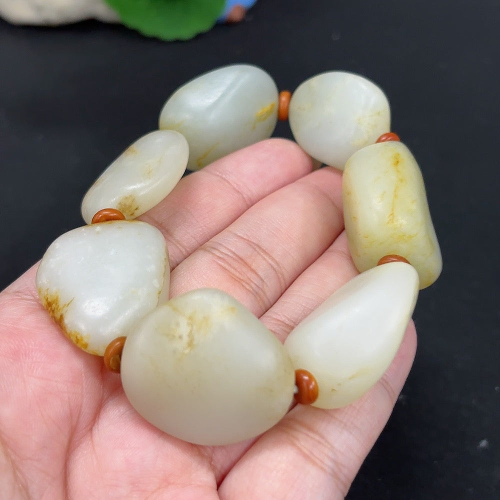 Hetian Jade Bracelet, Undetermined Skin Color Origin, Contains Other Mineral Components, Total Weight Approximately 90g