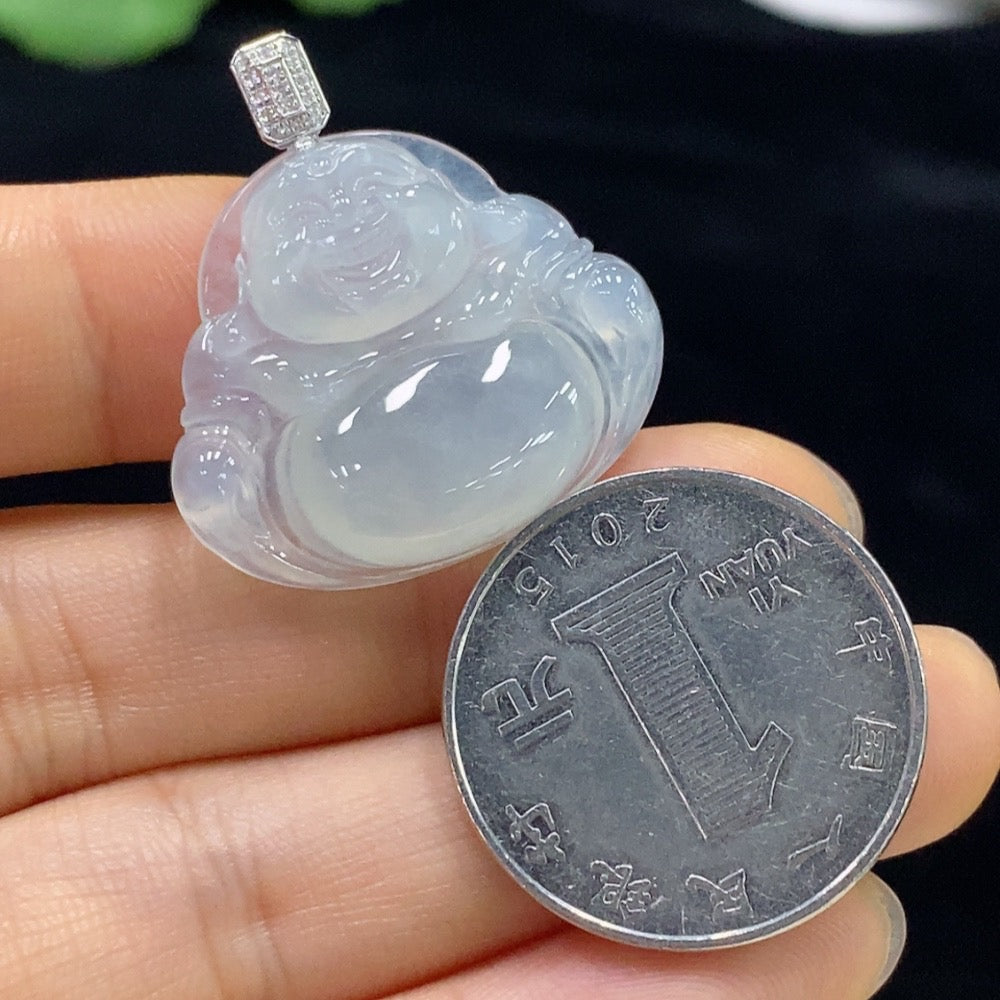 Jadeite Buddha Pendant with 18K Gold and Diamond Accents, Total Weight Approximately 6.05g