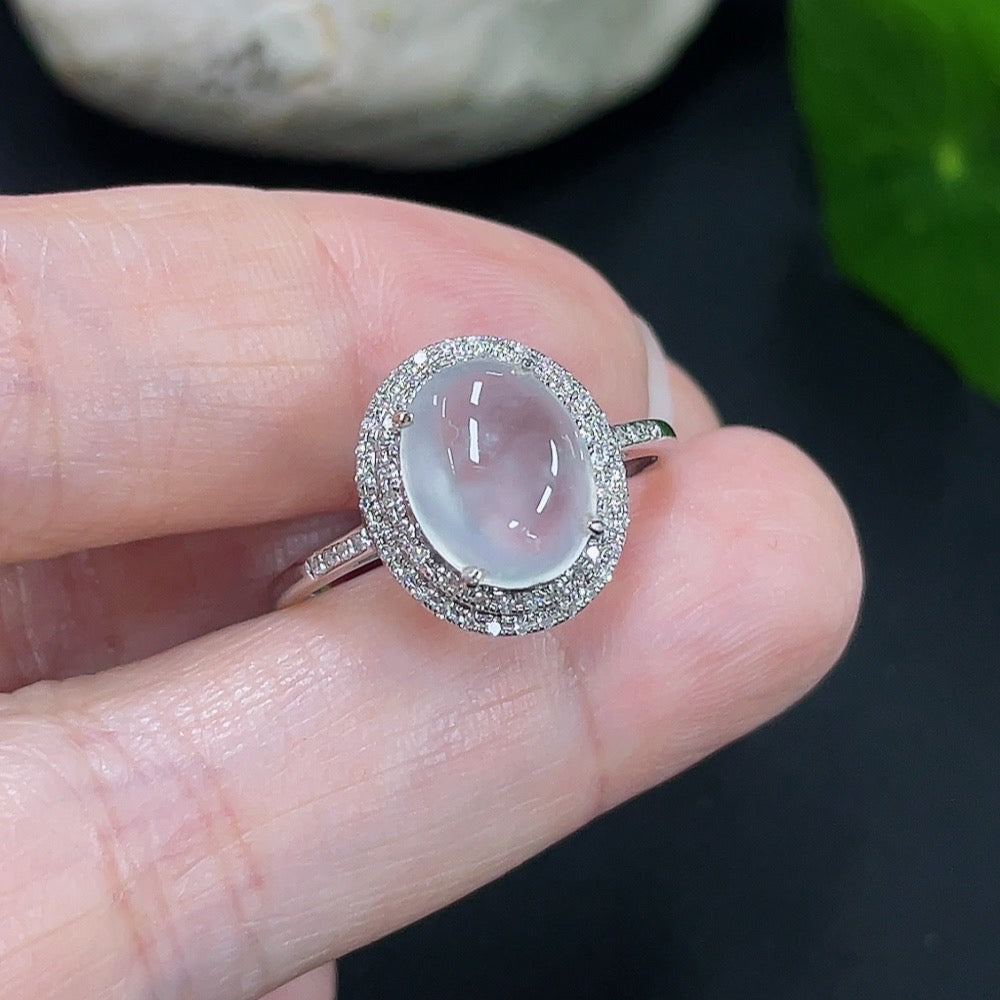 Jadeite Cabochon Ring, No Stamp, 18K Gold, Diamond Accents, Size 17, Total Weight Approx. 2.35g