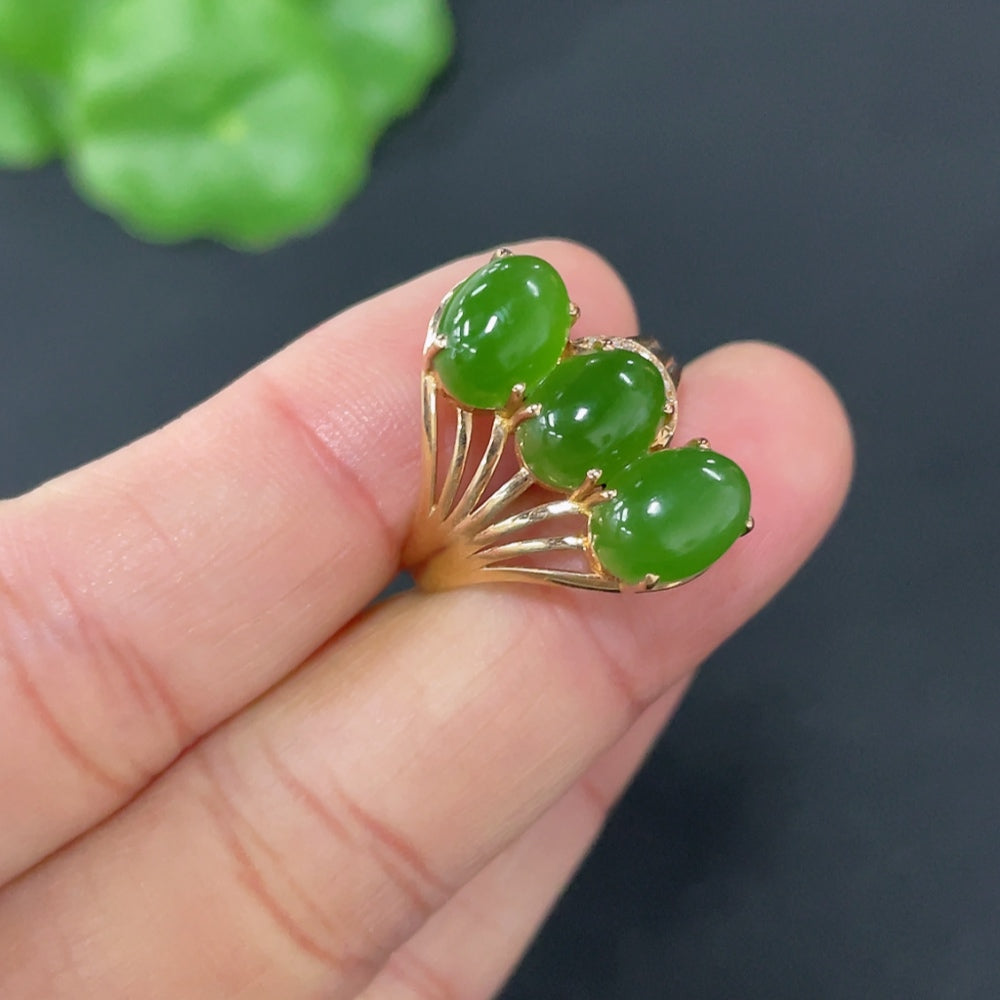 Hetian Jade Jasper Inlaid Ring,, ., Accented with Diamonds | Huiliu Certified