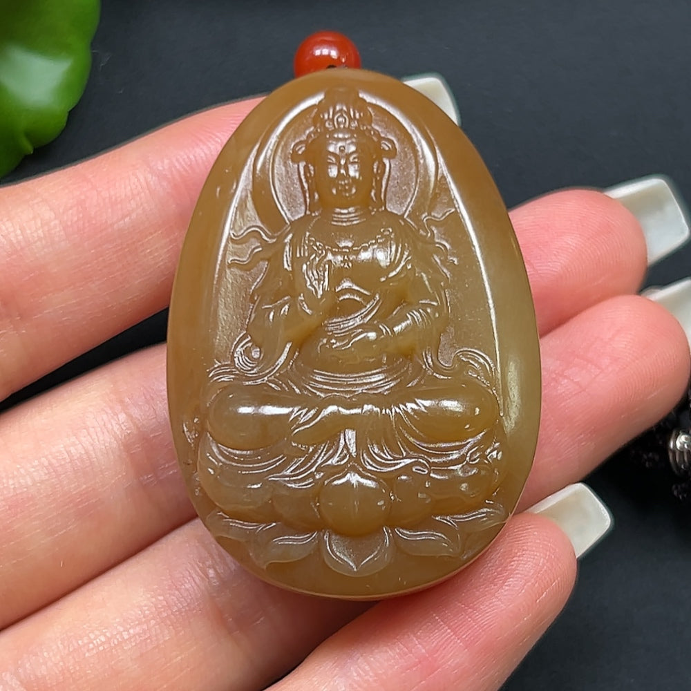 Hetian Jade Guanyin Pendant, Including Rope