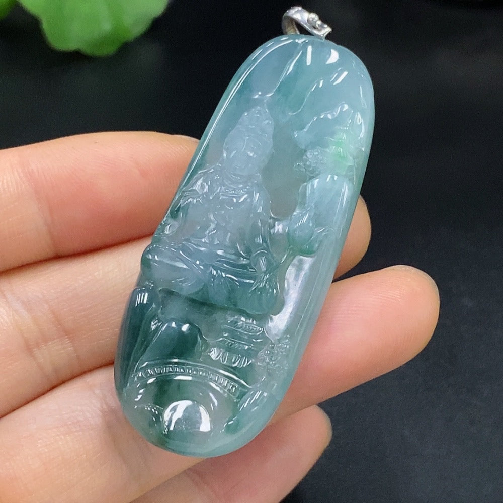 Jadeite Guanyin Pendant Total Weight Approx. 24.11g Non-Gold Fastener