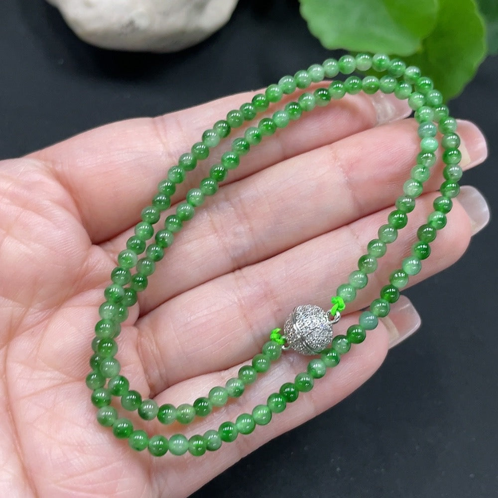 Jadeite Beaded Necklace Approx. 3mm Beads (Non-Gold-Inlaid) Total Weight 7.677g
