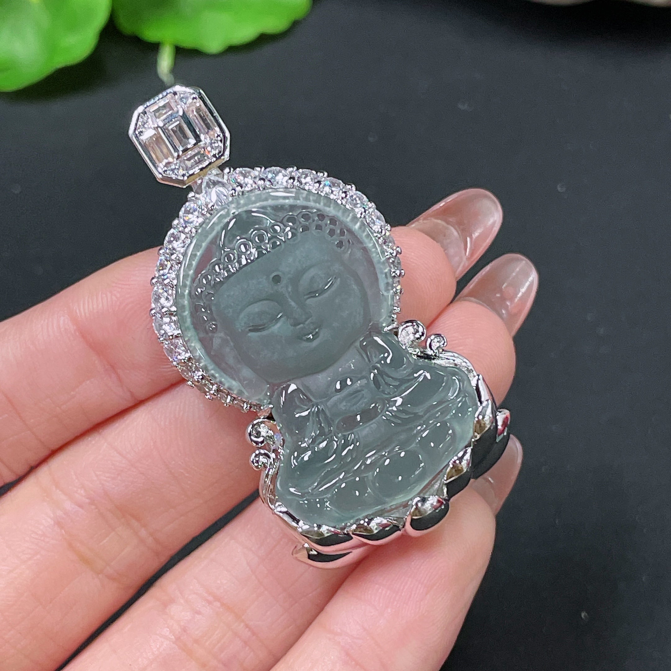 Jadeite Pendant Baby Buddha Non-Gold Total Weight Approx. 18.9g