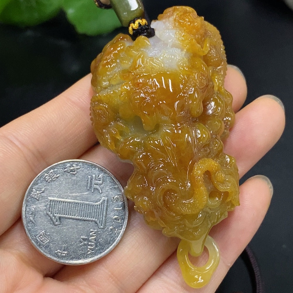 Jadeite Dragon Pendant Total Weight Approx. 67.51g (Including Rope Weight) Color Origin Undetermined