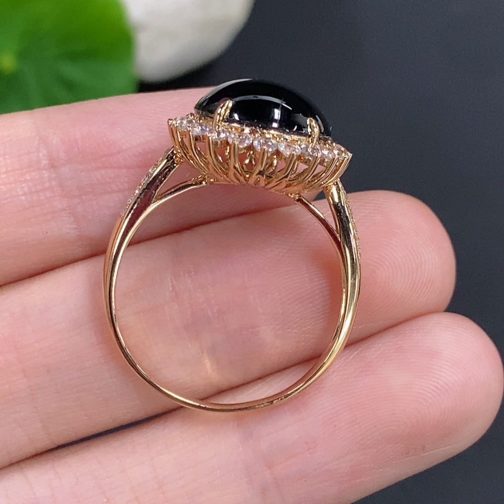 Jadeite cabochon ring with 18K gold (only the smallest accent stones are diamonds)
