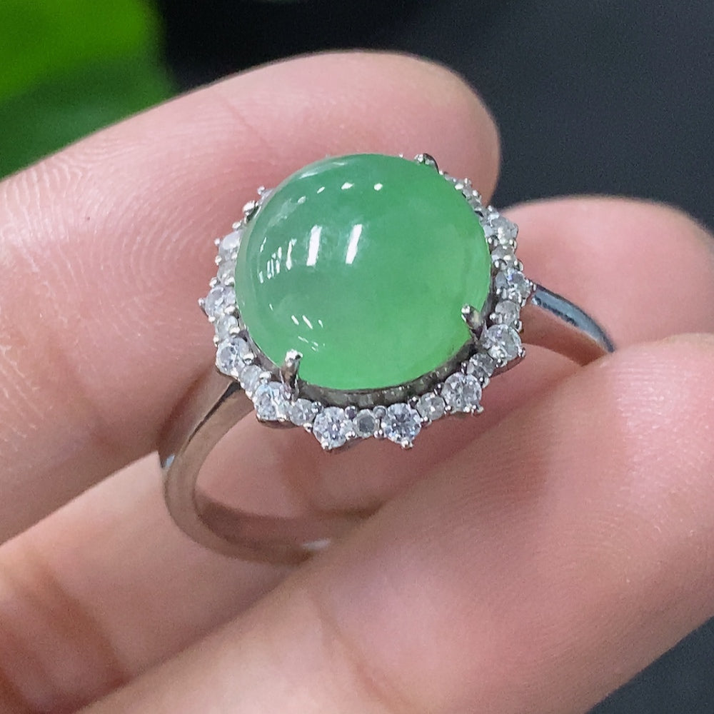 Jadeite Ring with 18k Gold and Diamond Accents (Minimum Side Stones Only), Size 18, Total Weight Approx. 4.35g