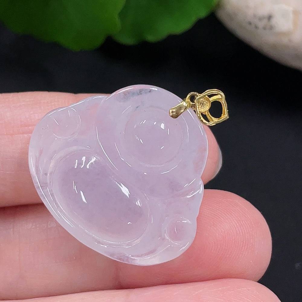 Huiliu Jadeite Buddha pendant featuring a carved jade Buddha figure on a cord, certified by Huiliu HQ.