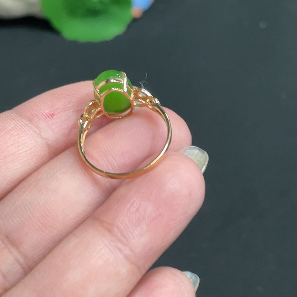 Hetian Jade Inlaid Ring Size 13.5 Total Weight Approx. 1.8g 18k with Diamond Accents