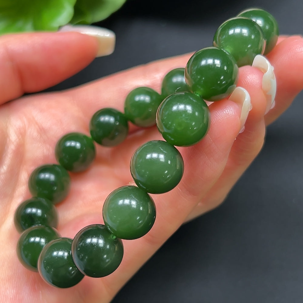 Hetian Jade Green Jade Bracelet 12mm Approx. 45.87g