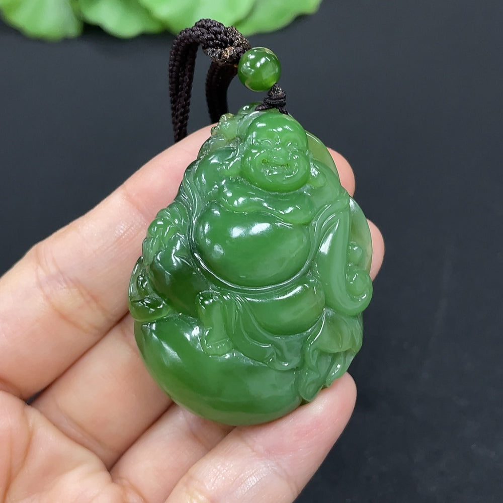 Hetian Jade Jasper Buddha pendant necklace with beads, approx. 37.4g, featuring a carved Buddha and natural stone beads.