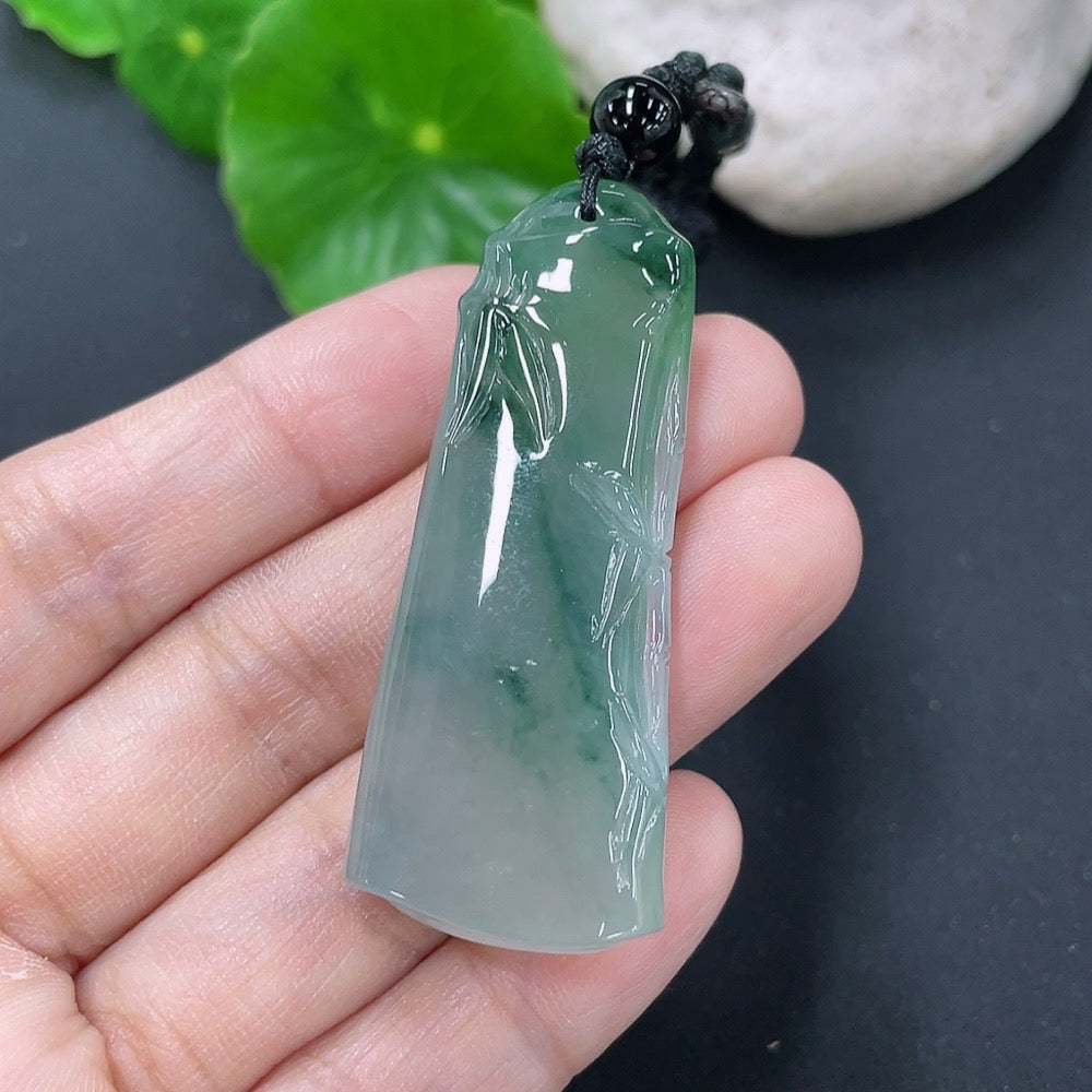 Jadeite bamboo joint pendant necklace by HKHQ featuring a polished green jadeite pendant on a delicate chain.