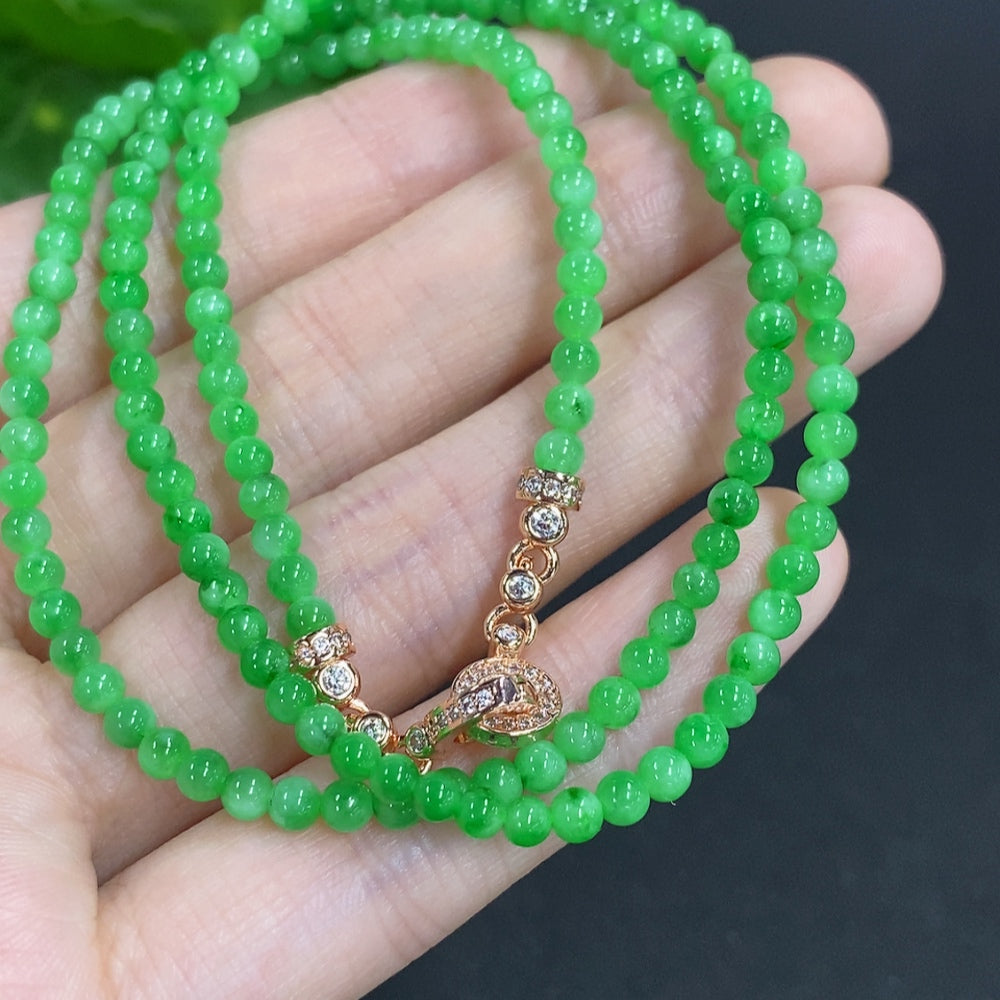 Jadeite Bead Necklace Approx. 3.3mm Non-Gold Total Weight Approx. 12.5g