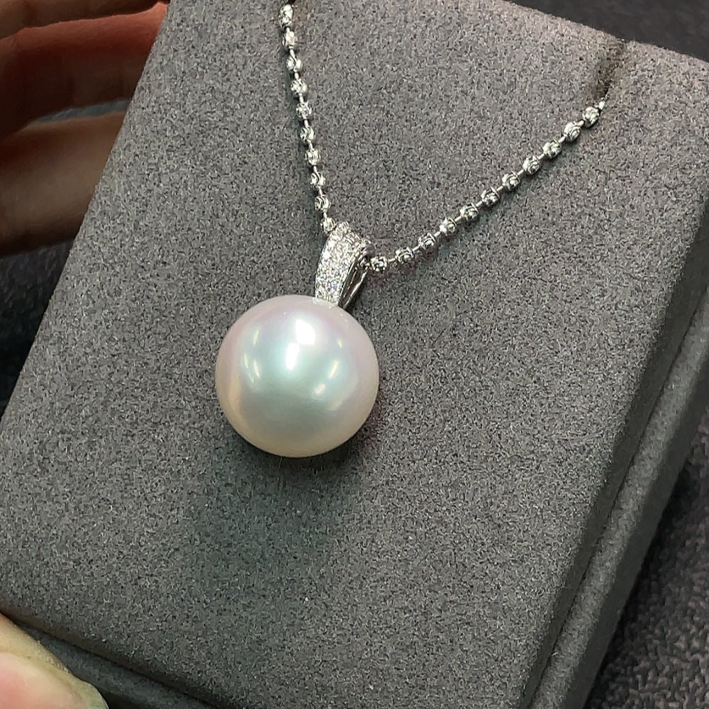 18K Sea Water Pearl Necklace with Diamond Accents, Total Weight Approx. 11.63g, Pearl Size Approx. 14.4mm