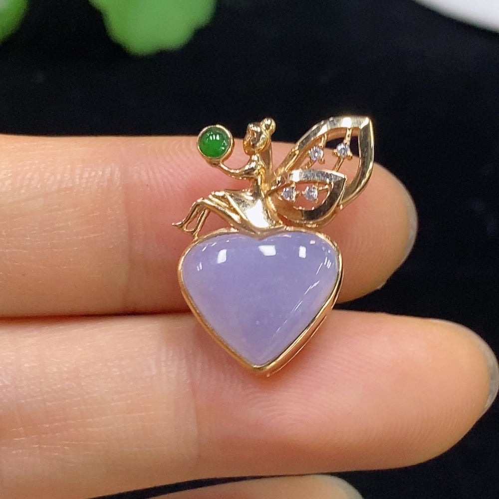 Jadeite Heart Inlaid Pendant Non-Diamond . | Huiliu Certified